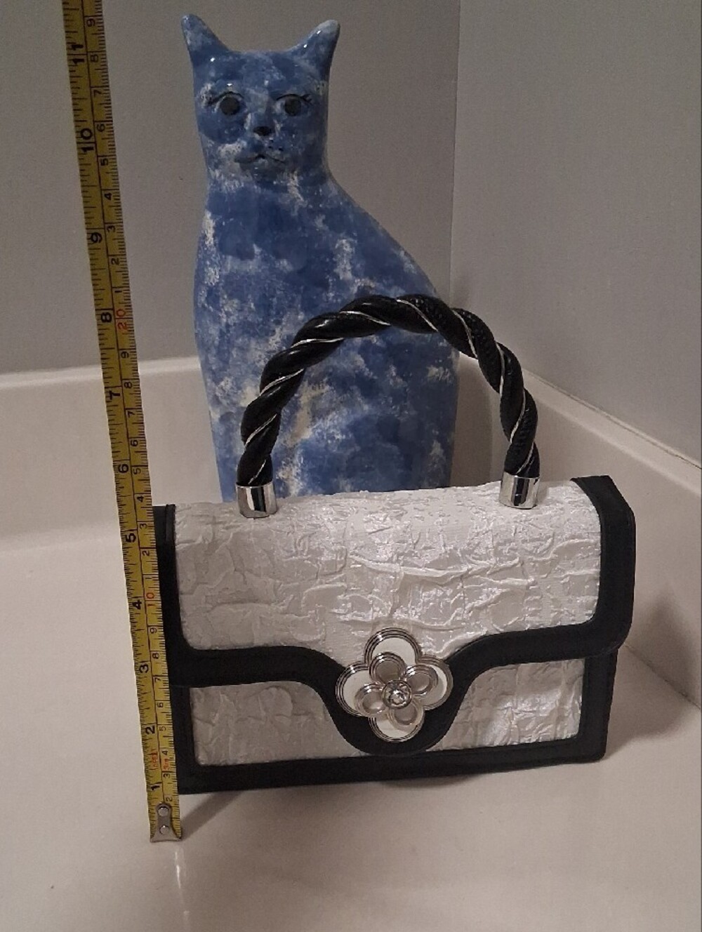 Small White & Black Top-Handle Crossbody Bag - Picture 12 of 14